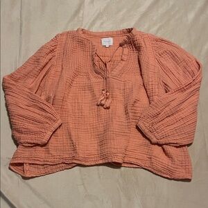 Sundays Textured Coral 100% Cotton Blouse